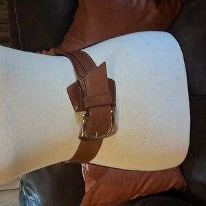 Joan & David Brown Calfskin Leather Belt Square Brass Buckle Split Size S Boho